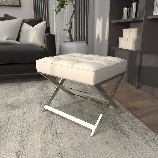 19" Leather Stool with Stainless Steel Supports